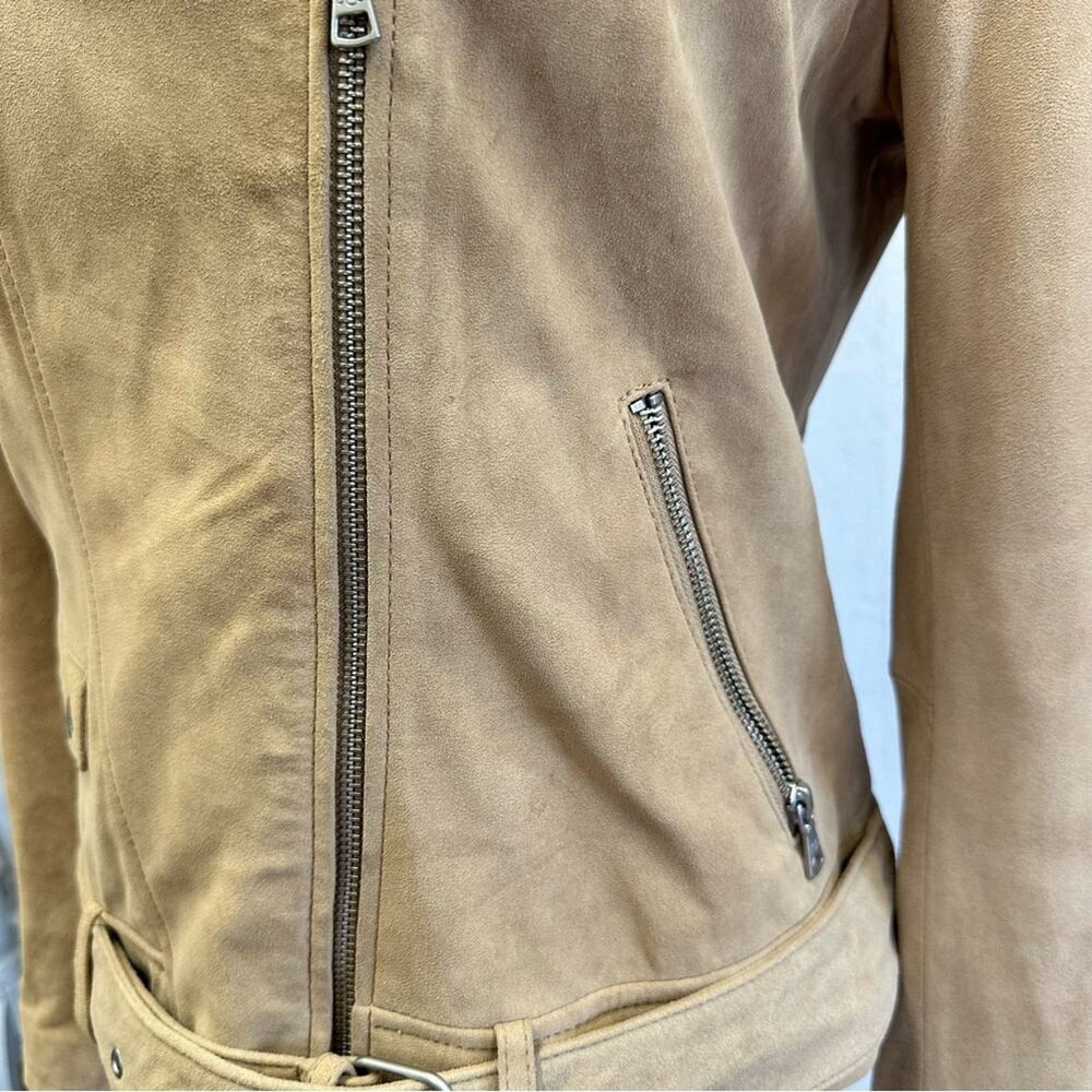 Ugg Stacey suede leather moto biker jacket belted size medium sand color - Picture 7 of 16